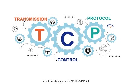 TCP Icon Keyword With Flat Design - Transmission Control Protocol Acronym, Business Concept Background. Vector Illustration For Website Banner, Marketing Materials, Business Presentation, Online.