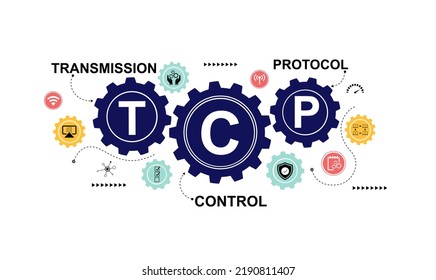 TCP icon keyword with flat design - Transmission Control Protocol acronym, business concept background. Vector illustration for website banner, marketing materials, business presentation, online.