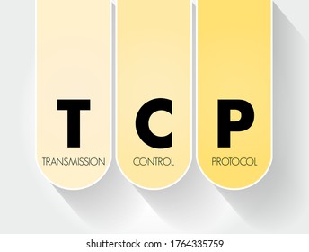 TCP - Transmission Control Protocol is a standard that defines how to establish and maintain a network conversation by which applications can exchange data, acronym text concept background