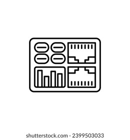 TCP vector icon. Equipment ethernet LAN port networ fiber switch socket in black and white color. Suitable for apps and websites UI designs.