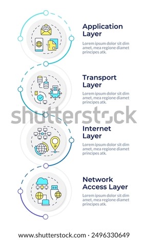 TCP-IP rectangle infographic design template. Transmission control protocol. Data visualization with 4 options. Process vertical flow chart
