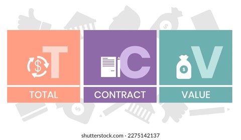 TCV - valor total del contrato. concepto de negocios de siglas. concepto de ilustración vectorial con palabras clave e iconos. ilustración con iconos para banner web, volante, página de inicio, presentación