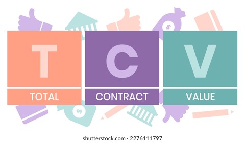 TCV - valor total del contrato. concepto de negocios de siglas. concepto de ilustración vectorial con palabras clave e iconos. ilustración con iconos para banner web, volante, página de inicio, presentación