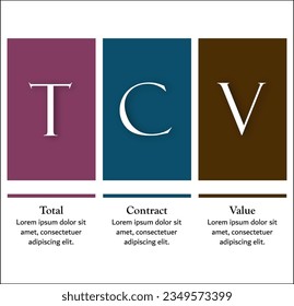 TCV - Total Contract Value acronym. Infographic template with icons and description placeholder
