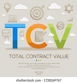 TCV (total contract value), letters and icons. Vector illustration.