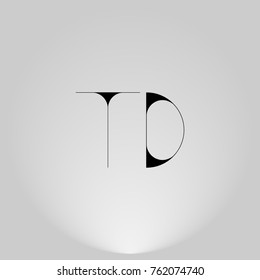 TD Black thin minimalist LOGO Design with Highlight on Gray background.
