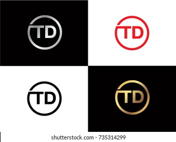 TD Circle Letter Logo Design with RED GOLD BLACK Silver Vector Illustration
