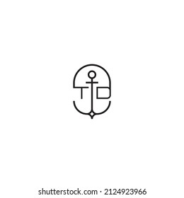 TD creative letter logo design in anchor concept with high quality professional design that will print well across any print media