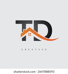 Logotipo da carta da casa de TD - Monograma imobiliário criativo com forma de telhado e ícone da casa para a propriedade, arquitetura e identidade de marca moderna