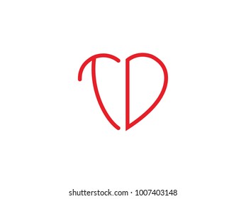 TD initial heart shape red colored logo
