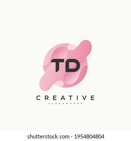 TD Initial Letter logo icon design template elements with wave colorful art.