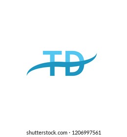 TD Initial letter, overlapping movement swoosh logo,blue sea color isolated on white background
