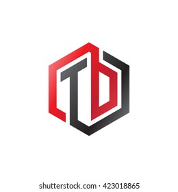 TD initial letters looping linked hexagon logo red black