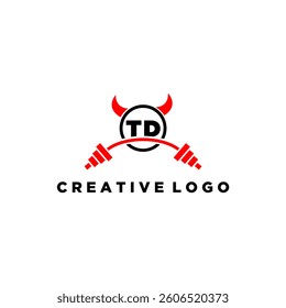 TD initial monogram for fitnes or gym logo with devil style design