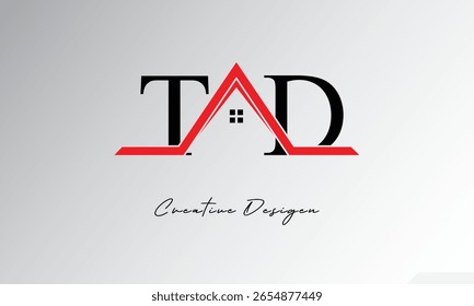 TD Letter House Logo – Monograma inmobiliario creativo con el icono del techo y la forma del hogar para la propiedad, la arquitectura y la marca moderna
