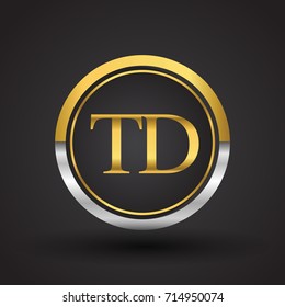 TD Letter logo in a circle, gold and silver colored. Vector design template elements for your business or company identity.
