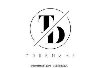 TD Letter Logo with Cutted and Intersected Design and Round Frame Vector Illustration