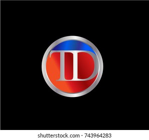 TD Letter logo Design in a circle. Blue Red and silver colored