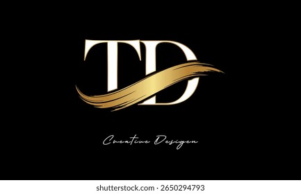 Logotipo do monograma da letra TD - Marca elegante da carta do traço da escova de ouro para a marca de luxo, moda, Boutique Premium Identity Design

