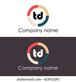TD letters business logo icon design template. Symbol with four colors circle