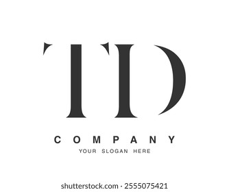 TD logo design. Initial letter t and d serif font style. Creative classic company name typography. Trendy logotype or identity. Vector illustration.