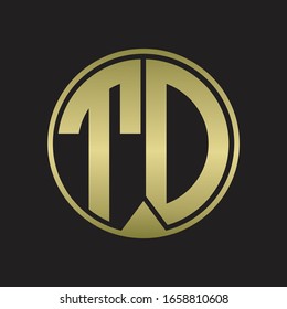 Monograma de logotipo TD con estilo de cinta en piezas en colores dorados