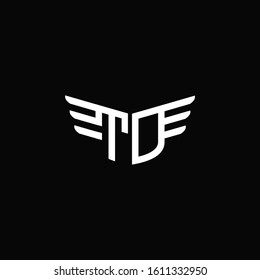 TD logo monogram emblem shape with wings style ribbon design template