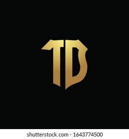 TD logo monogram with gold colors and shield shape design template