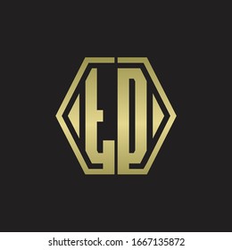 TD Logo monogram with hexagon line rounded design template with gold colors