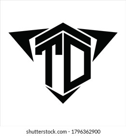 Monograma del logotipo TD con flecha de alas alrededor de la plantilla de diseño sobre fondo blanco
