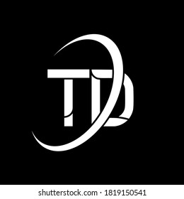 TD-Logo. T D Design. Weißer TD-Brief. Logo Design TD/T D Buchstaben. Anfangsbuchstabe TD verlinktes kreisförmiges Monogramm-Logo in Großbuchstaben.	