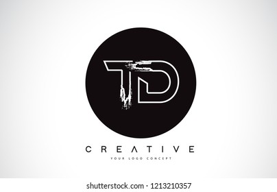 TD Modern Leter Logo Design with Black and White Monogram. Creative Letter Logo Brush Monogram Vector Design.