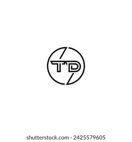 TD simple outline concept logo and circle of initial design black and white background