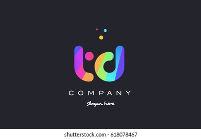 td t d  creative rainbow green orange blue purple magenta pink artistic alphabet company letter logo design vector icon template