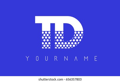 TD T D Dotted Pattern Letter Logo Design Vector with Blue Background.