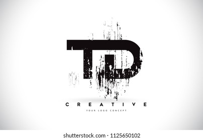 TD T D Grunge Brush Letter Logo Design in Black Colors. Creative Brush Letters Vector Illustration.