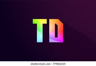 td t d letter combination alphabet logo icon design with rainbow color and purple black background