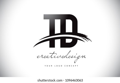 TD T D Letter Logo Design with Swoosh and Black Brush Stroke. Modern Creative Brush Stroke Letters Vector Logo