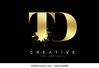 TD T D Letter Logo with Gold Melted Metal Splash Vector Design Illustration.