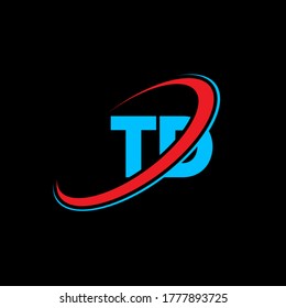 Diseño del logotipo de la letra TD D. Letra inicial del logotipo del monograma superior del círculo enlazado de TD rojo y azul. logotipo TD, diseño T D. td, t d