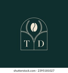 TD Unique and simple logo design combination of letters and coffee bean
