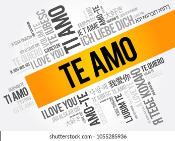 Te amo (I Love You in Spanish) in different languages of the world, word cloud background