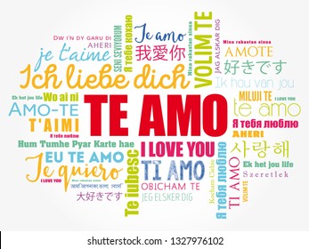 Te amo (I Love You in Spanish) in different languages of the world, word cloud background