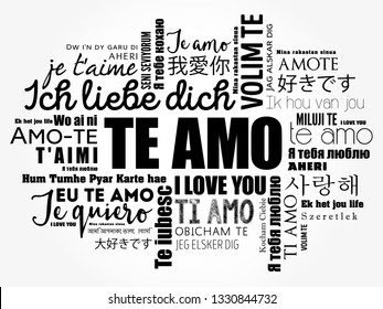 Te amo (I Love You in Spanish) in different languages of the world, word cloud background