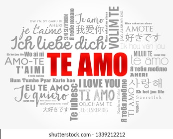 Te amo (I Love You in Spanish) in different languages of the world, word cloud background