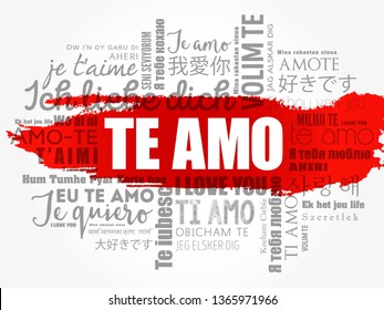 Te amo (I Love You in Spanish) in different languages of the world, word cloud background