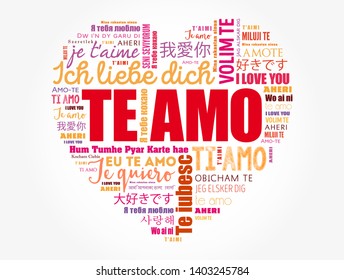 Te amo (I Love You in Spanish) love heart word cloud in different languages of the world