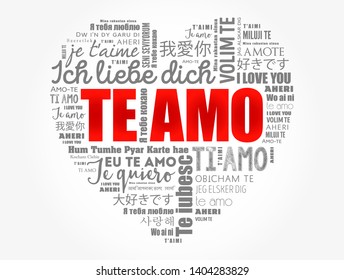 Te amo (I Love You in Spanish) love heart word cloud in different languages of the world