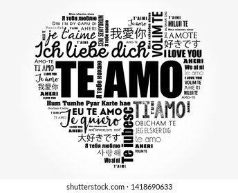 Te amo (I Love You in Spanish) love heart word cloud in different languages of the world