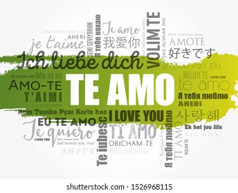 Te amo (I Love You in Spanish) word cloud in different languages of the world